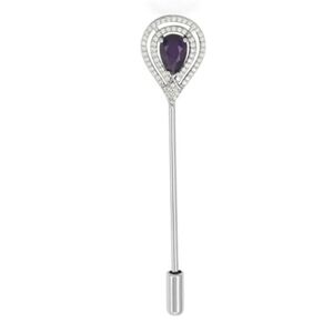 🆕️ PIN - AFRICAN AMETHYST & SIMULATED DIAMOND 2.35 CTW BROOCH IN SILVER-TONE